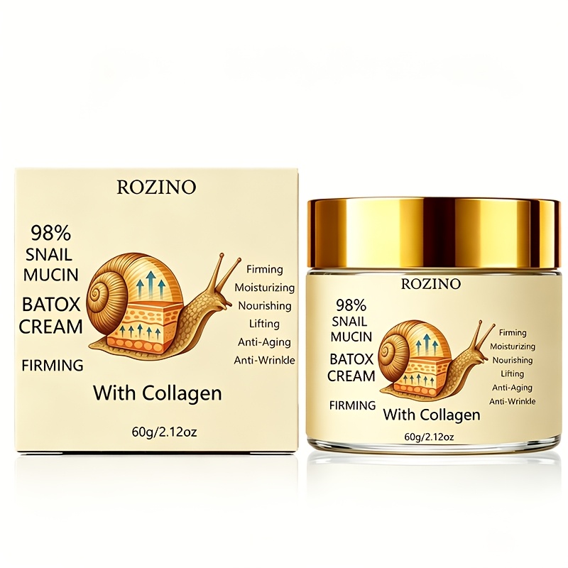 Image of Rozino Super Snail Mucin Collagen Face & Neck + Suitable For Types, Strength Instant Firming Cream With Snail Mucin & Collagen, 2-minute Lift, Hydration For Wrinkle, Dark Circles, Korean Skincare