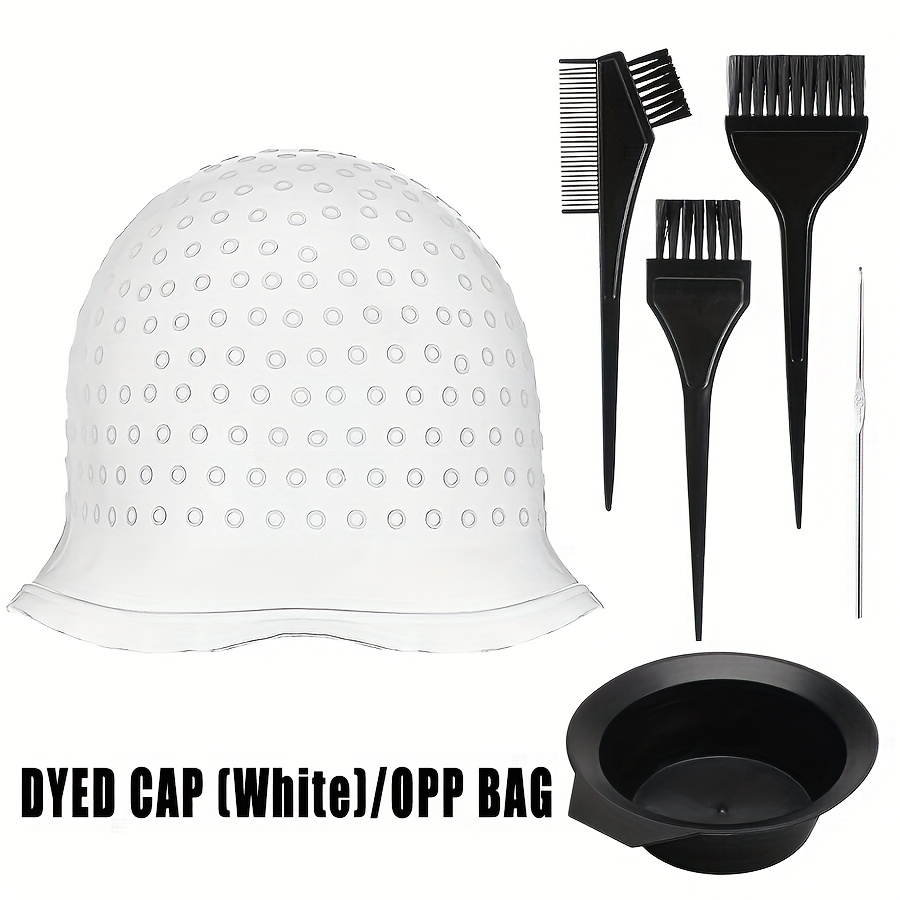 TEMU 6pcs Professional Hair Dye Cap Set, Including 3 Hair Dye Brushes, 1 Pick Dye Needle, And 1 Hair Dye Bowl, Suitable For Men's And Women's Hair