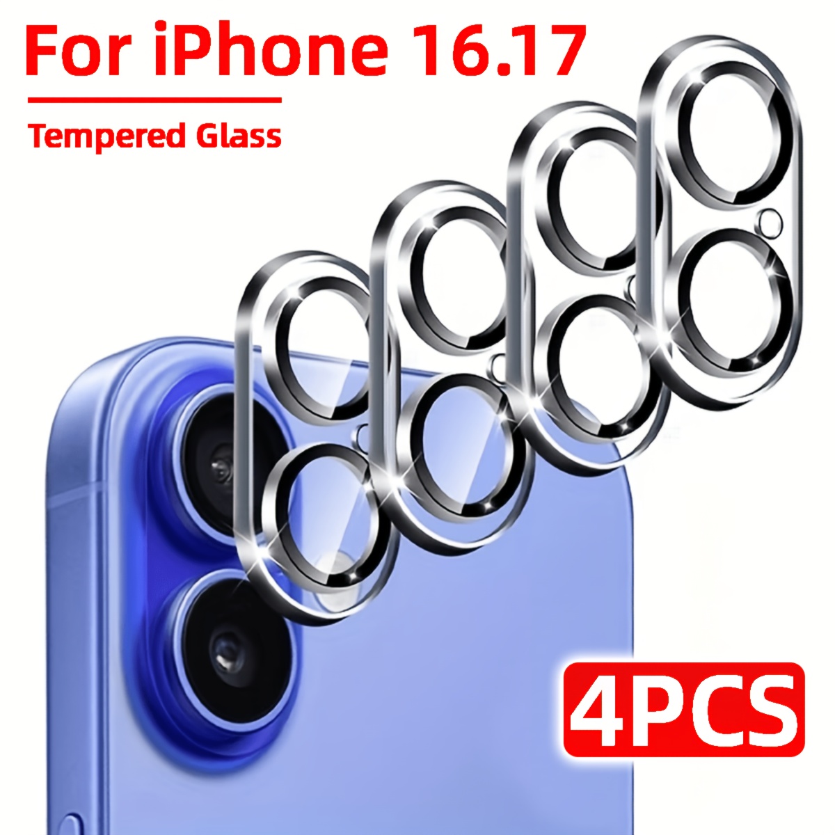 4 Zaščitne folije za objektiv kamere iz kaljenega stekla, primerno za iPhone 16/17, Zaščita kamere, Steklo za zaščito objektiva, Odporno na