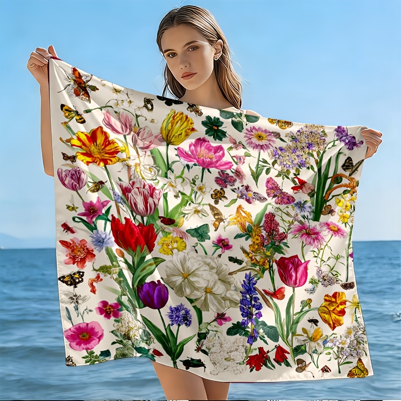 TEMU Pañuelo de 1 pieza para la cabeza multifuncional de exterior con estampado floral de mariposas estilo pintado a , para uso