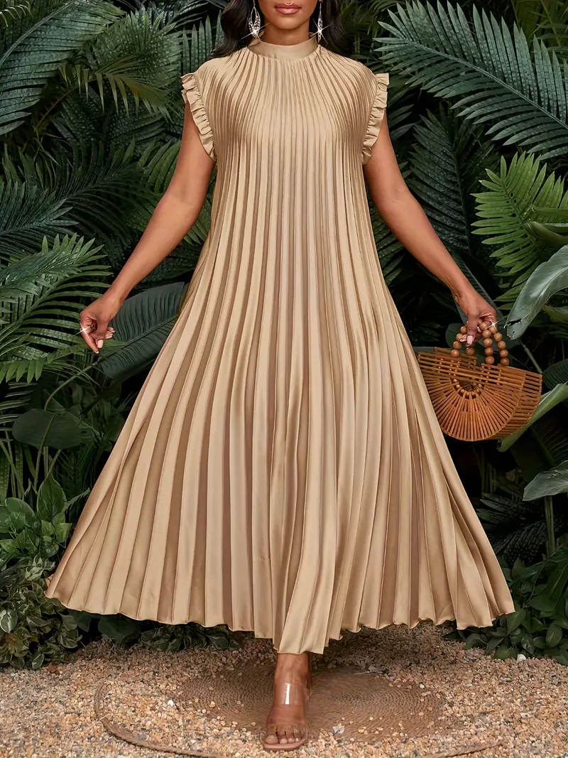 satin pleated flutter sleeve long womens dress bridesmaid - Temu Brazil satin pleated flutter sleeve long womens dress bridesmaid - Temu Brazil
