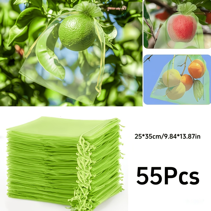 TEMU 55pcs Grand Sac de Protection Réutilisable en Filet Vert pour Fruits et Plantes de Jardin - Sac en Organza Respirant avec Cordon de Serrage et