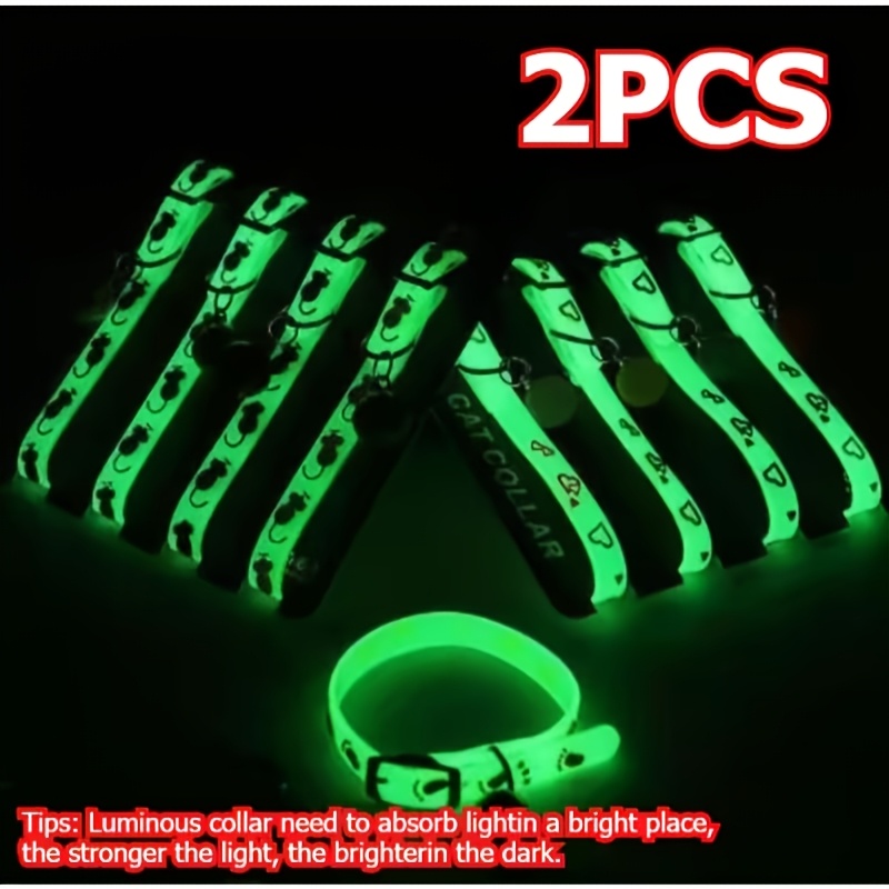 TEMU 2pcs/1pc Random Color Collar - Luminous Night Collar, Adjustable Anti-loss Device, Paw Print Design For Small Pets, Bell Warning System, Random
