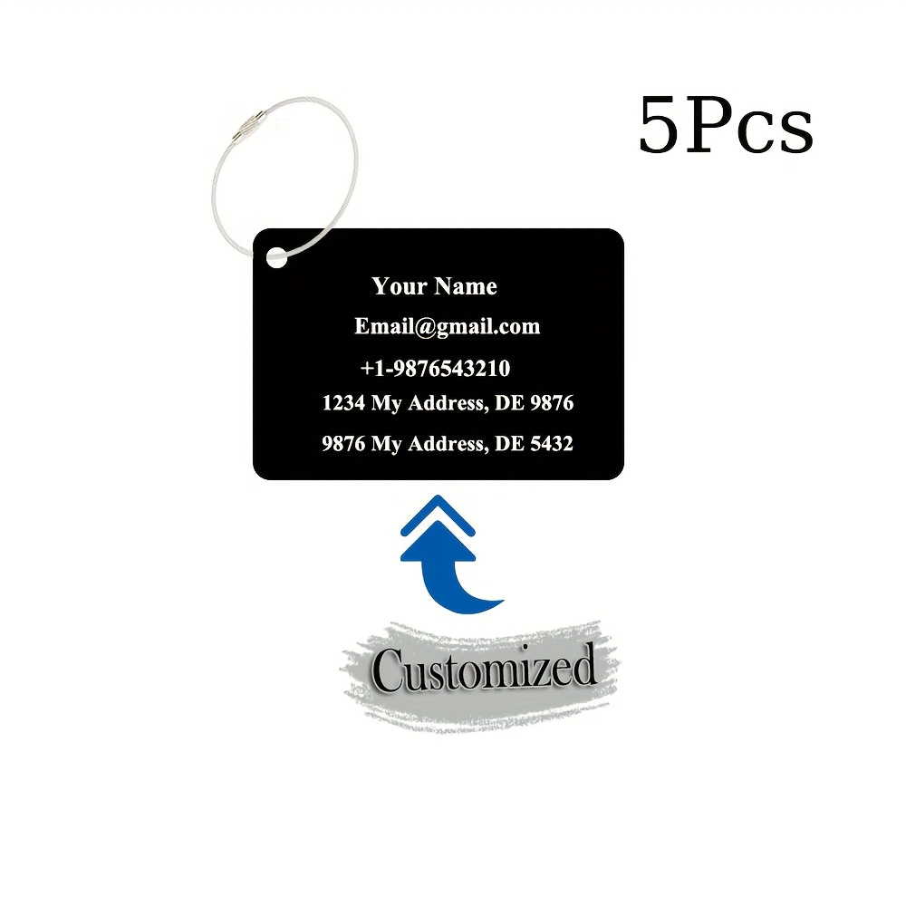 TEMU 5pcs Or 10pcs Customized Name/address/phone Number/email/aluminum Luggage Tags With , Stainless Steel Ring, For Suitcases, Bags & Travel
