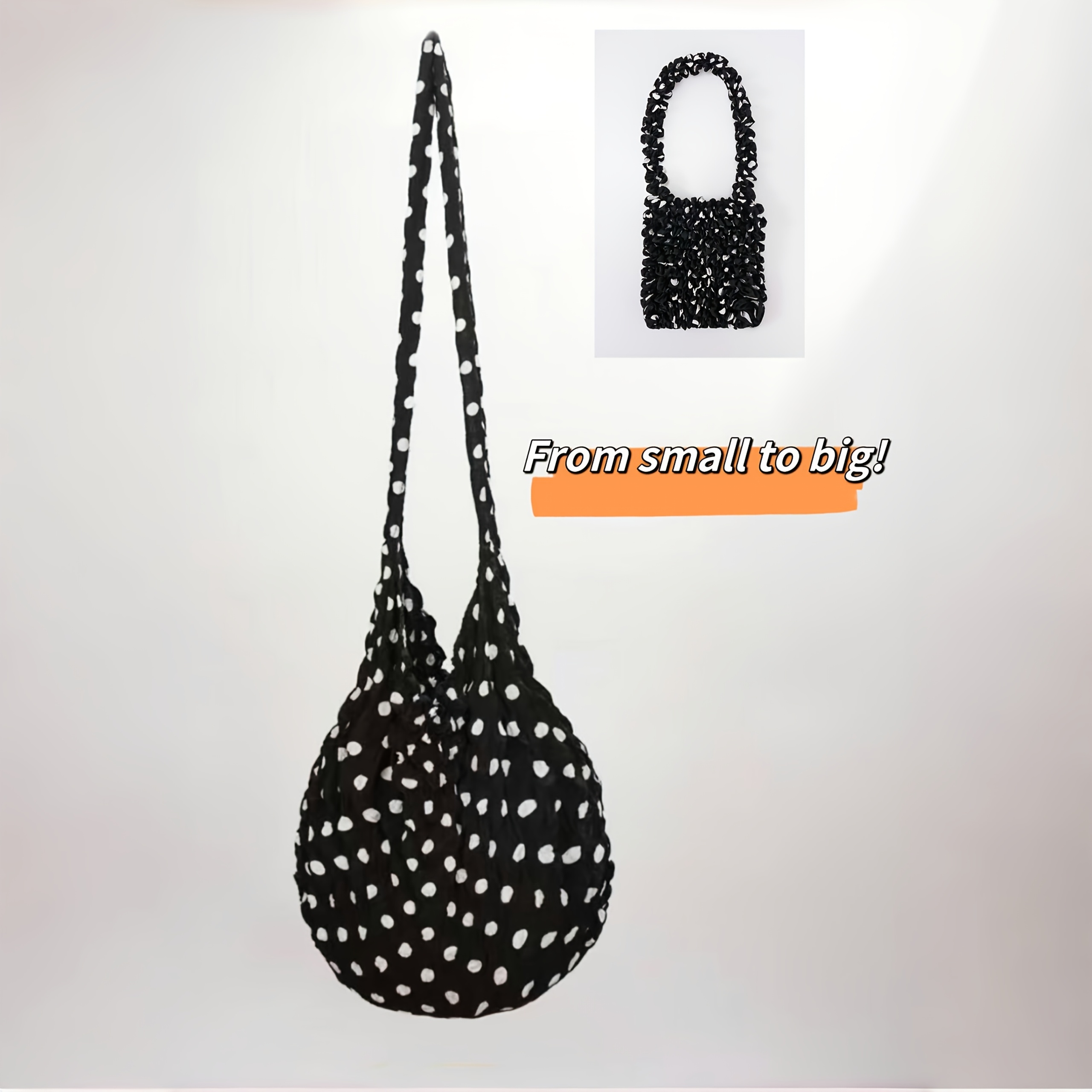 Bubble Slant Crossbody Bag - Large Capacity Shrinkable Storage Pocket With Sturdy Handle, Black & Polka Dot Collapsible Design, Wide Rectangular For /, Shopping, Travel, Everyday Use (polyester)