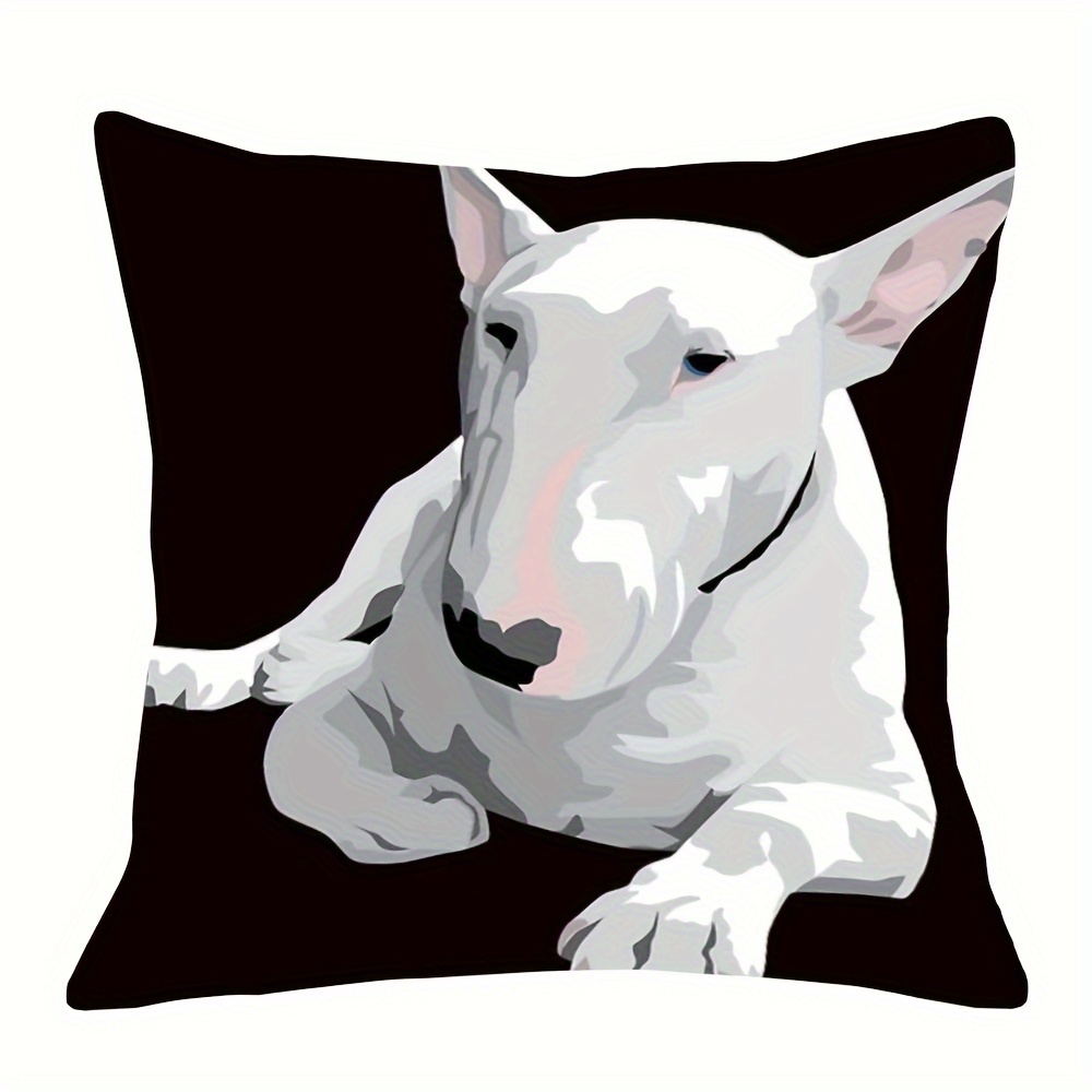 

English Bull Terrier 18x18 Inch Plush Cushion Cover - Soft, Machine Washable, Zip Closure For Sofa & Bedroom Decor