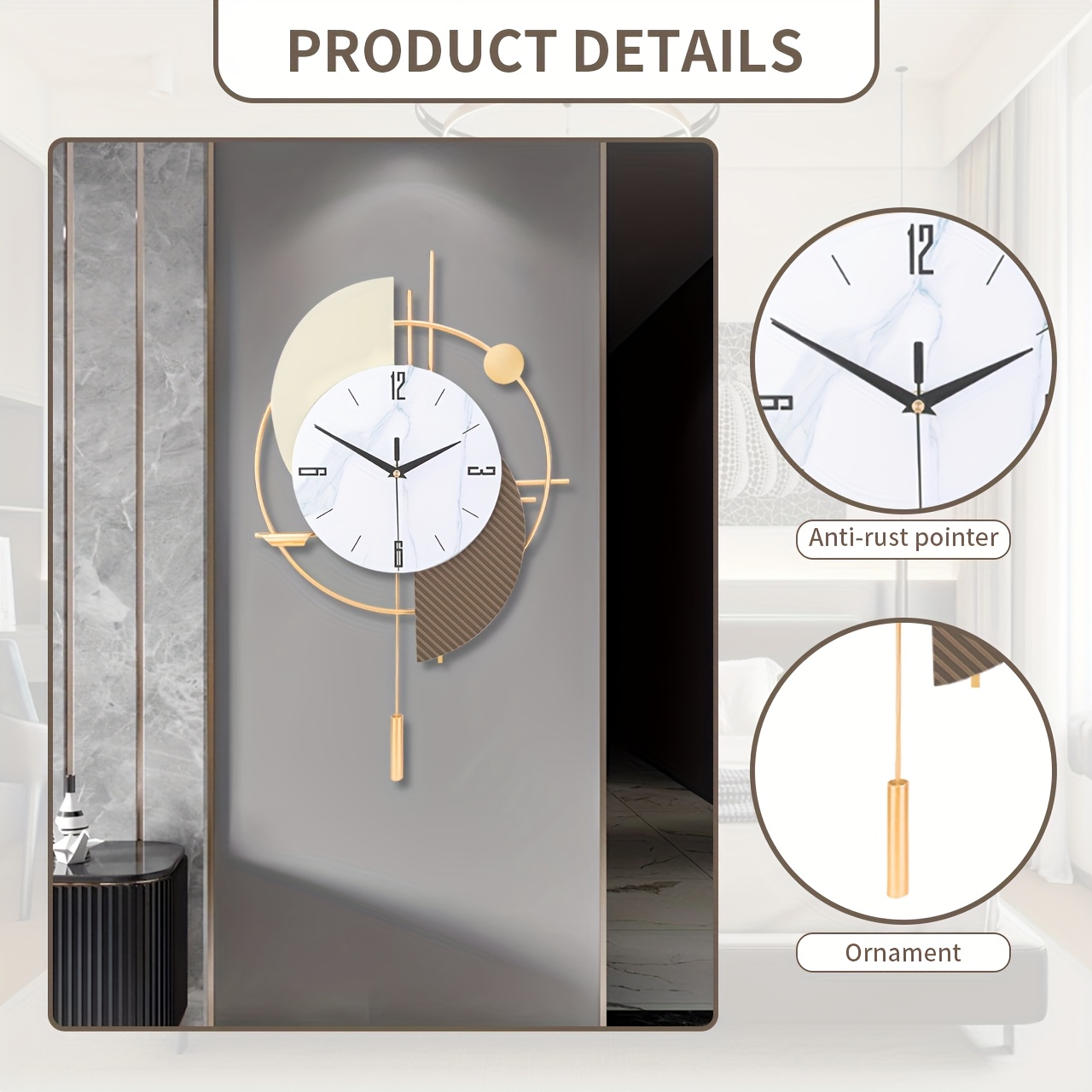 Image of 1pc Modern Minimalist Metal Wall Clock With – Beige & Golden Accents, Dining Room & Office Decor, Ideal For Christmas, Halloween, And New Year Gifts, Wall Clock Living Room