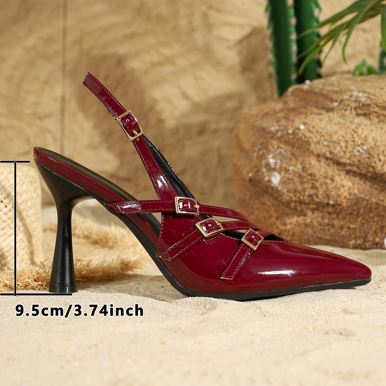Women's Pointed Toe Ankle Strap Stiletto Heels with Buckle Detail