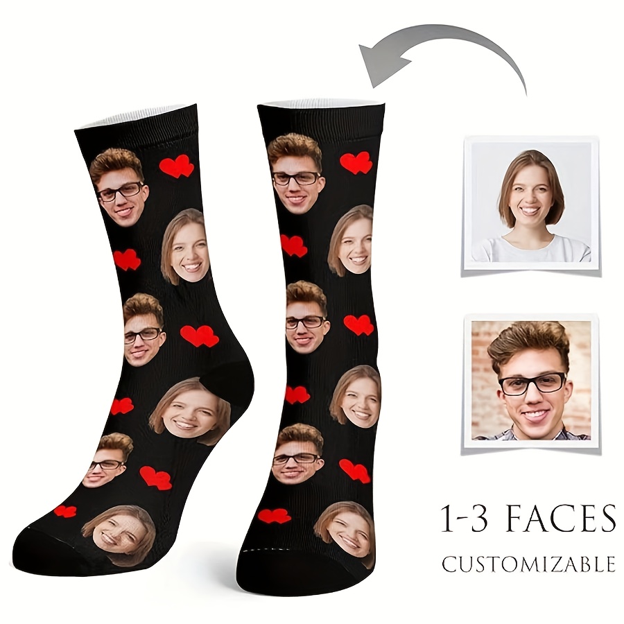 TEMU 1 Pair Of Customized Face Men's Mid Tube Funny Socks,put Any Face On Socks, Personalized Socks For Withphotos.interesting Customized Picture