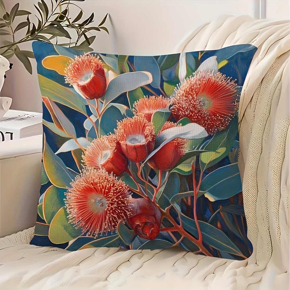 TEMU 1 2d Plane Printed Red Golden Australian Eucalyptus Resin Pillowcase | Short Plush Material Super Soft, Suitable For Sofa Bed Chair Living Room