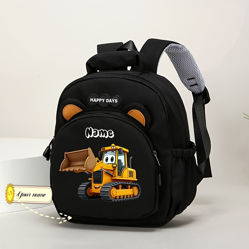TEMU Customized Personalized Name Cartoon Backpack, Fashionable Trendy Cartoon Themed Backpack, Engineering Vehicle Series Printed Backpack, Cute