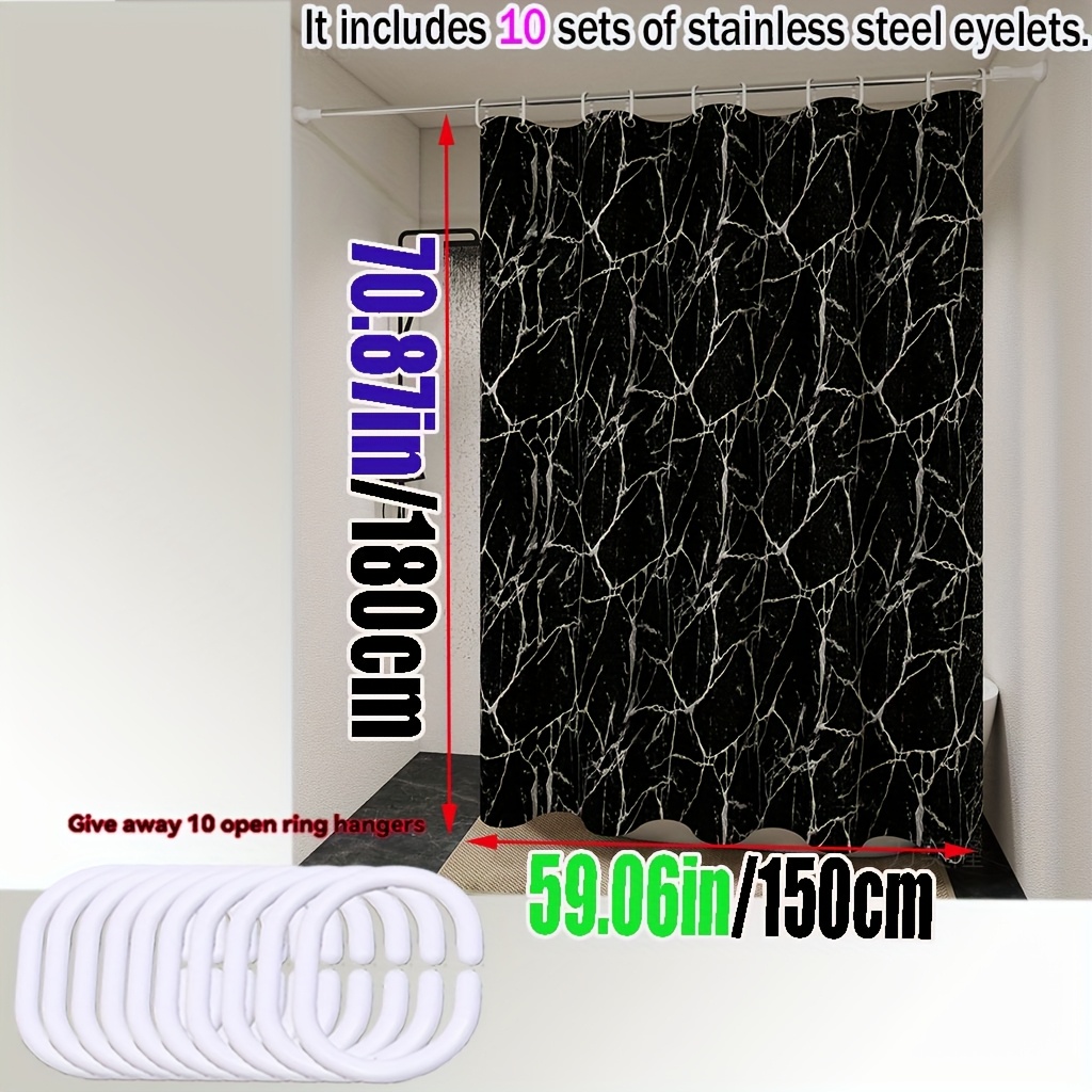 TEMU Cortina de ducha de mármol negro estilo , decoración universal para baño , hotel o , estilo fácil, multi-tamaño opcional, gancho
