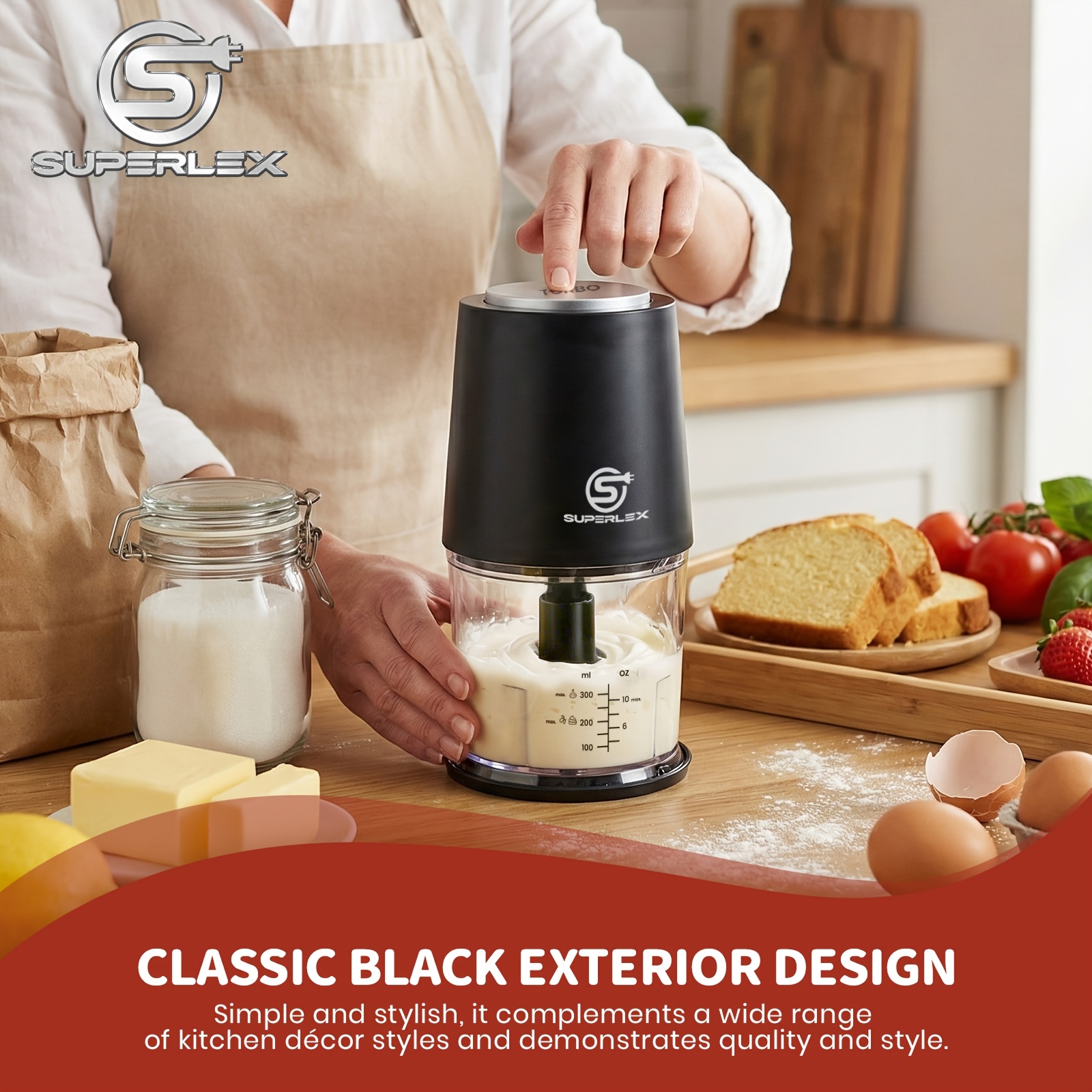 TEMU Superlex Mini Electric Food Chopper 600ml Capacity With Whisk 2 Speed & Turbo Function Compact Food Grinder For Herbs Nuts Vegetables Baby Food