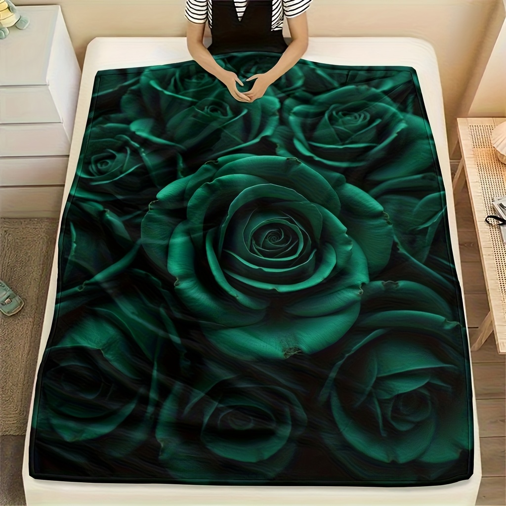 TEMU Soft High-definition Rose Pattern Flannel Blanket Cooling Blanket Soft Breathable 100% Polyester Gift Perfect Gift