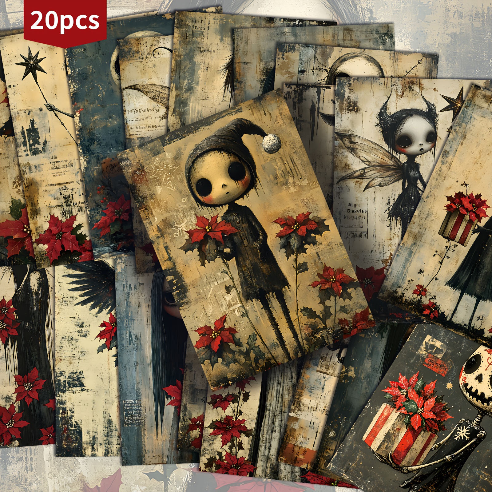 Image of 20-pack Vintage Gothic Christmas Funny Postcards - 4x6 Inches Retro Junk Journal Paper, Classic Pinup Illustrations, Collectible Decorative Painting Cards For Scrapbooking & Crafting