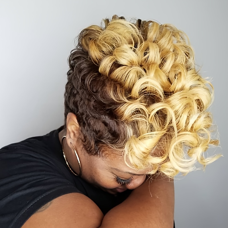 TEMU A Short Brown Wig And A Synthetic Blonde Wig Featuring Bangs, With Curly Hair And Ombre Styles Suitable For Women Looking For Short Haircuts