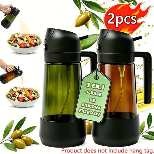 artikel foto 2 stuks glazen olijfoliefles die ook dient als kookspuit. het is een glazen olijfolie dispenser geschikt voor campers en keukens, een keuken gadget, en de perfecte tool voor koken, salade dressing en grillen.