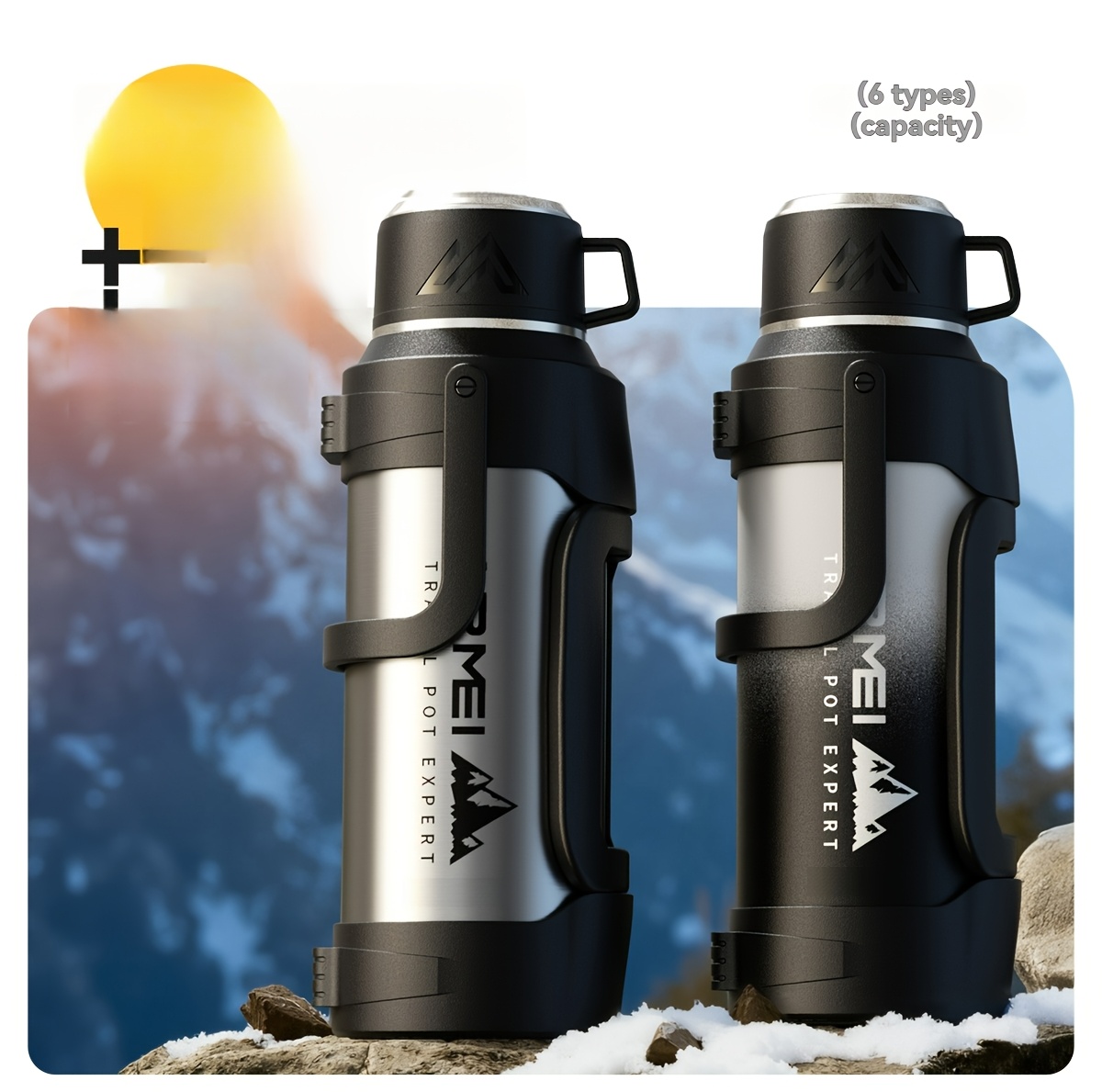 1 stainless steel large capacity in multiple sizes with a handle and cup lid featuring a tea storage compartment and maintaining temperature for suitable for outdoor use and camping Product details 2