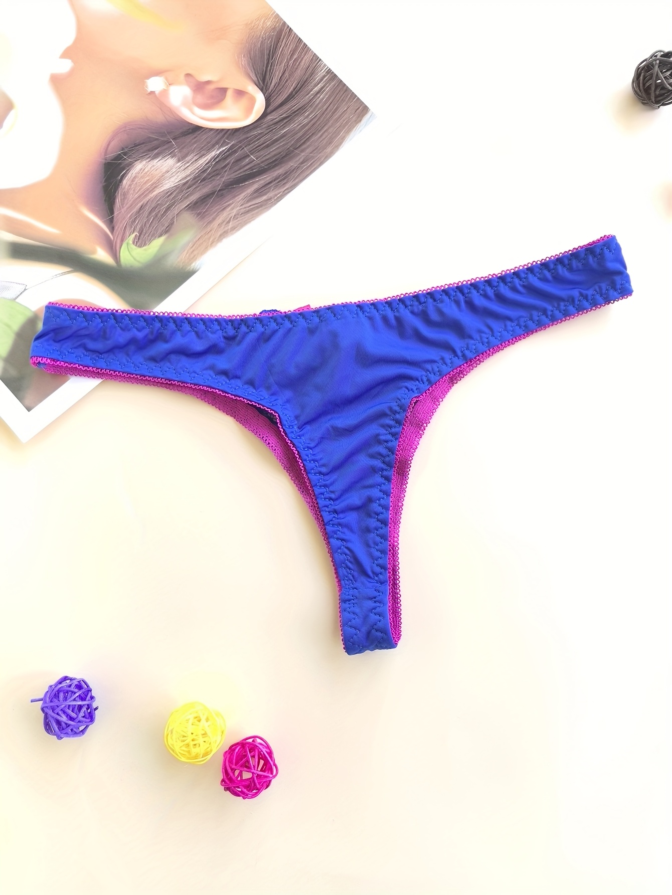 Juego de 5 tangas de encaje  para mujer, transpirables, a la moda, suaves, ajustadas, sin costuras y cómodas, con ribete de color de contraste
