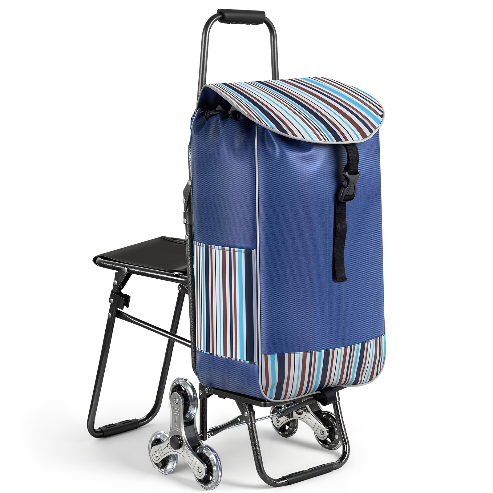 Image of Foldable Shopping Cart With A Seat, Portable Trolley For Elderly, Hand-pushed Grocery Cart