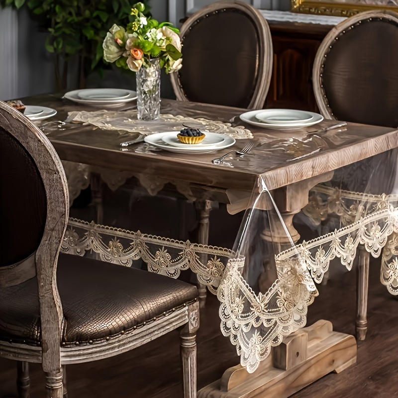 1pc table cover pvc tablecloth table cover non slip lace border table cover dining mat for kitchen restaurant party decor home supplies
