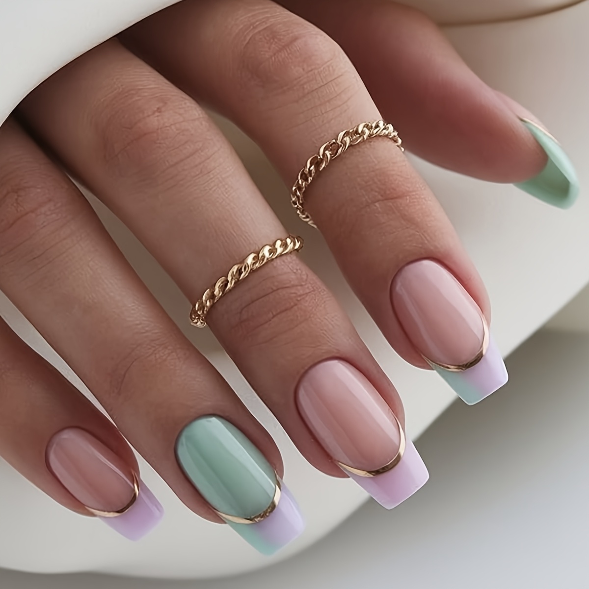 Tip Press On Nails Medium Square Fake Nails With Gradient Design Green False Nails Glossy Acrylic Nails On Nails Cute On Nails False Nails For Women 24pcs