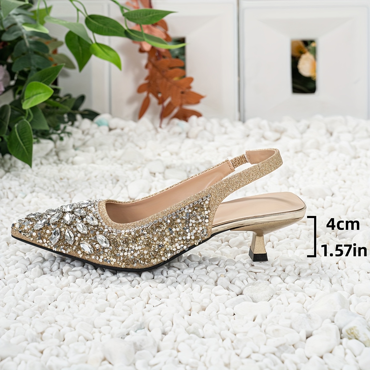 2025-3 Summer Women'S Elegant Luxury Sandals - Golden Sparkling Rhinestone Pointed Toe Kitten Heels with Ankle Strap, Perfect for Shopping, Parties, Commuting & Office Wear, Office Footwear | Sparkling Rhinestone Heels | Comfortable Heels