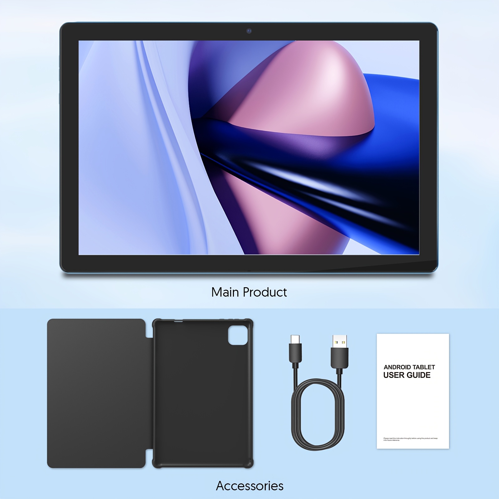 TEMU La dernière tablette Android 15, 10 pouces -Core, 12 Go de RAM (3 Go + 9 Go), 64 Go de ROM, 6000 mAh, écran IPS 1280*800, caméras 2MP+8MP, étui