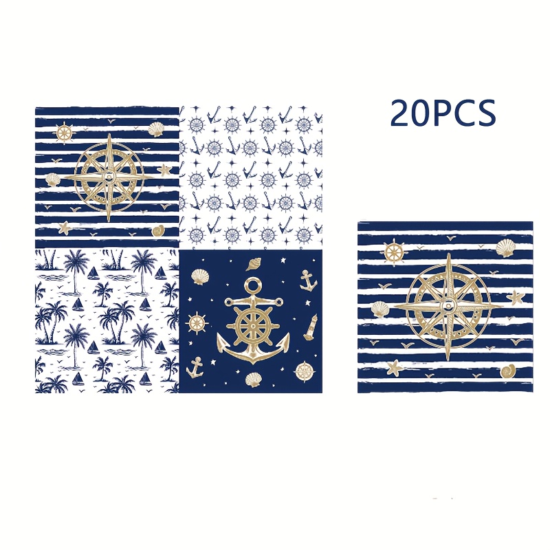 TEMU 20 Retro Navigation-themed Party Napkins, Featuring Designs With Elements Such As Compasses, Anchors, And Coconut Tree Sea , Are Perfect For