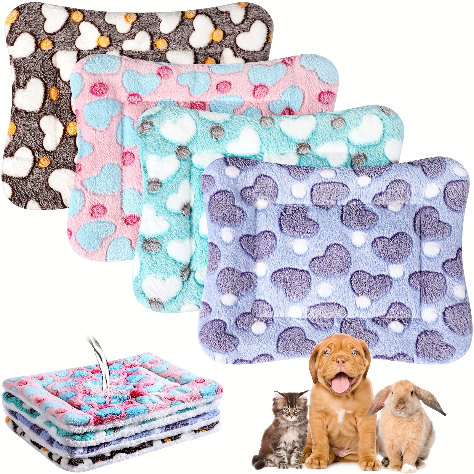 TEMU 4pcs High Quality Guinea Pig Bedding Winter Guinea Pig Plush Cage Liners Soft Bed Mat Reversible Cozy Animal Pee Pad Hamster Bed Mat Washable For Bunny (heart, 13 .5 Inch)
