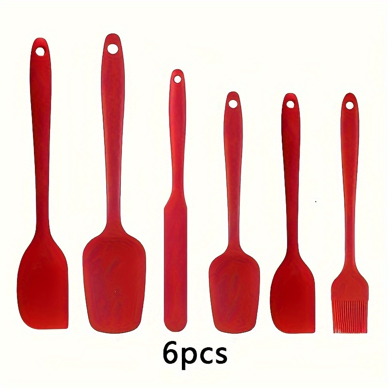 TEMU 6pcs Premium Silicone Spatula Set - , Heat-resistant Kitchen Utensils For Baking, Mixing, And Oil Brushing - For And Baking Enthusiasts