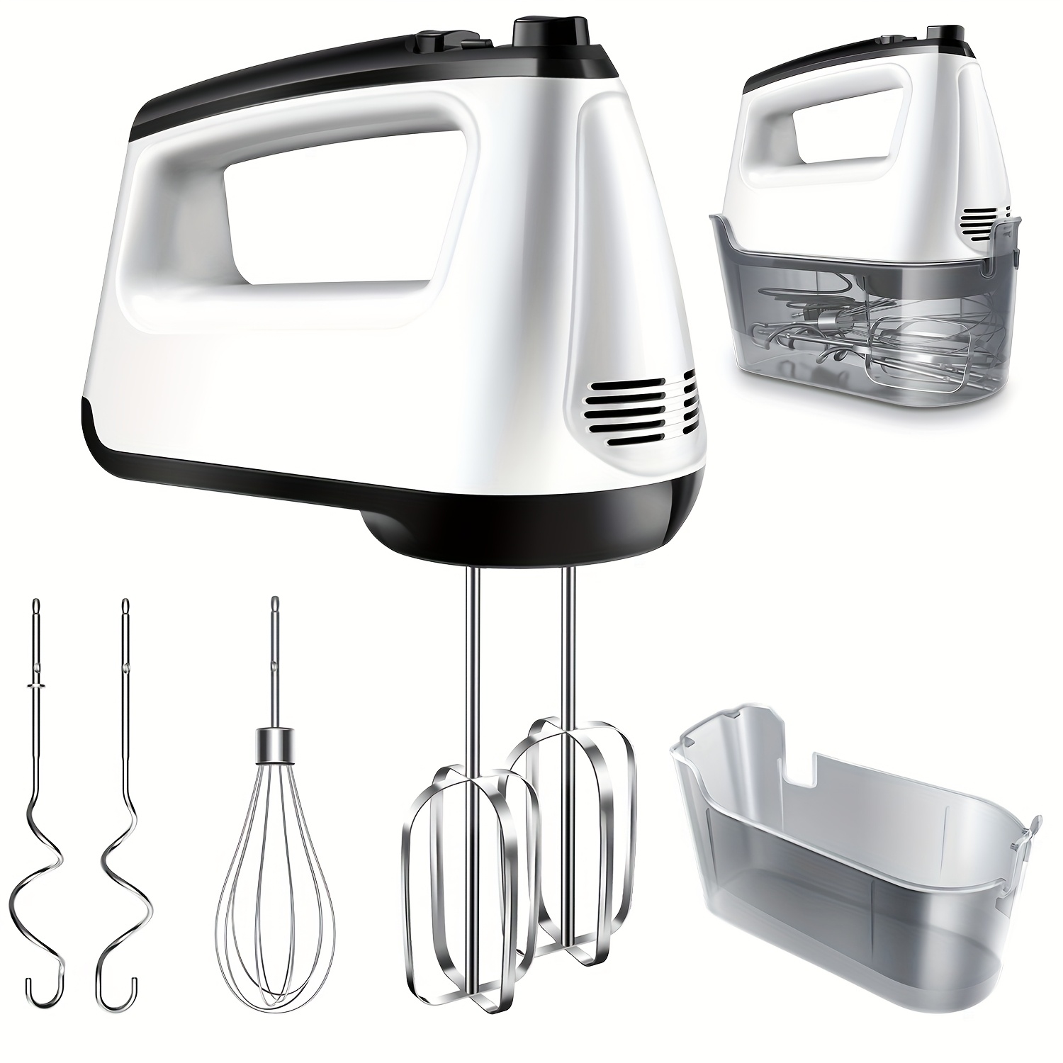TEMU Hand Mixer Electric, 6 Speed & Turbo Handheld Mixer With 5 Stainless Steel Accessories, Electic Mixer For Whipping, Mixing , Brownie, Cakes,