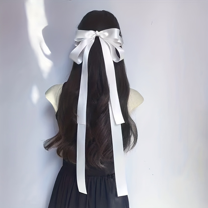 TEMU 1pc Of Women's Oversized Bow Decoration Fashionable Long Ribbon Streamer Hair Clip, Suitable For Daily Life