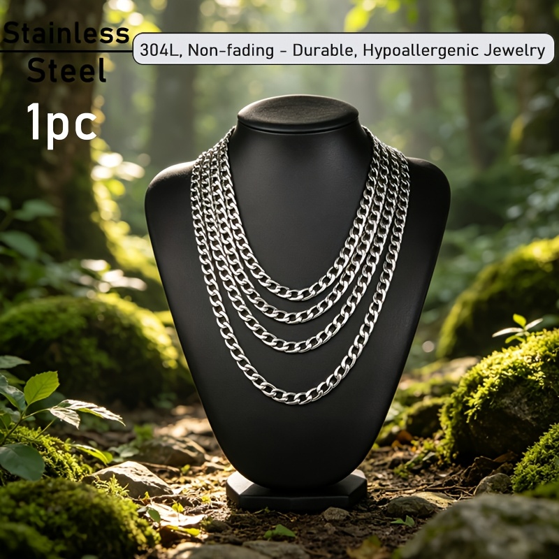 TEMU 1pc Men's Hip-hop 304 Stainless Steel Cuban Necklace, Fashionable Punk Street Style, Waterproof Sweat-resistant And Fade-resistant, Fashionable