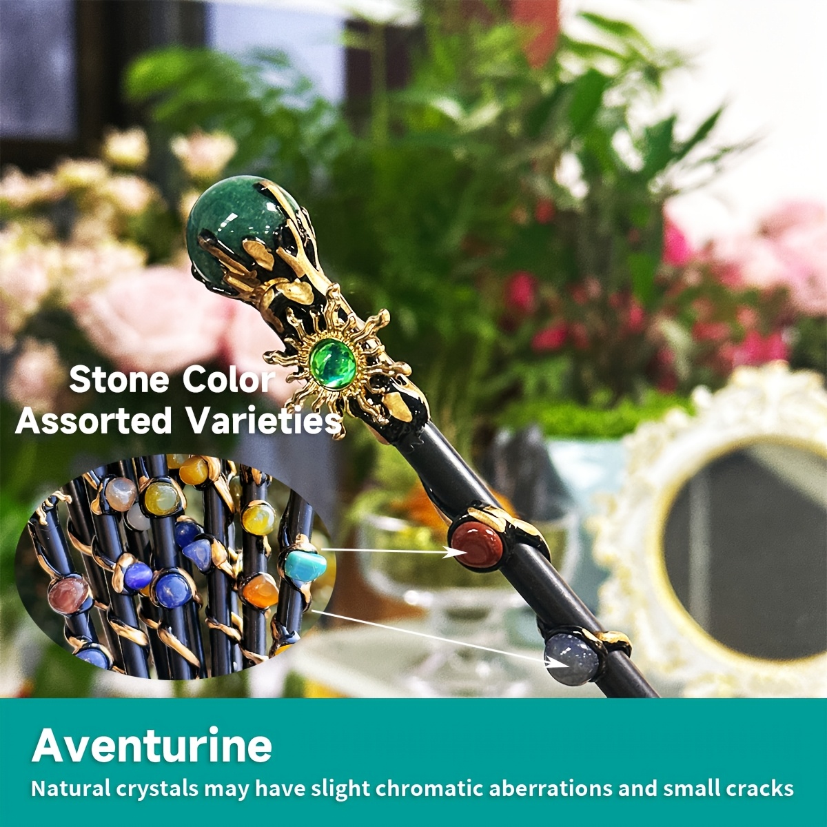 1pc Random Colour Natural Crystal Ball Scepter Magic Wand Witchcraft Props Diy Home Decoration, Suitable For Daily Use Christmas Gift