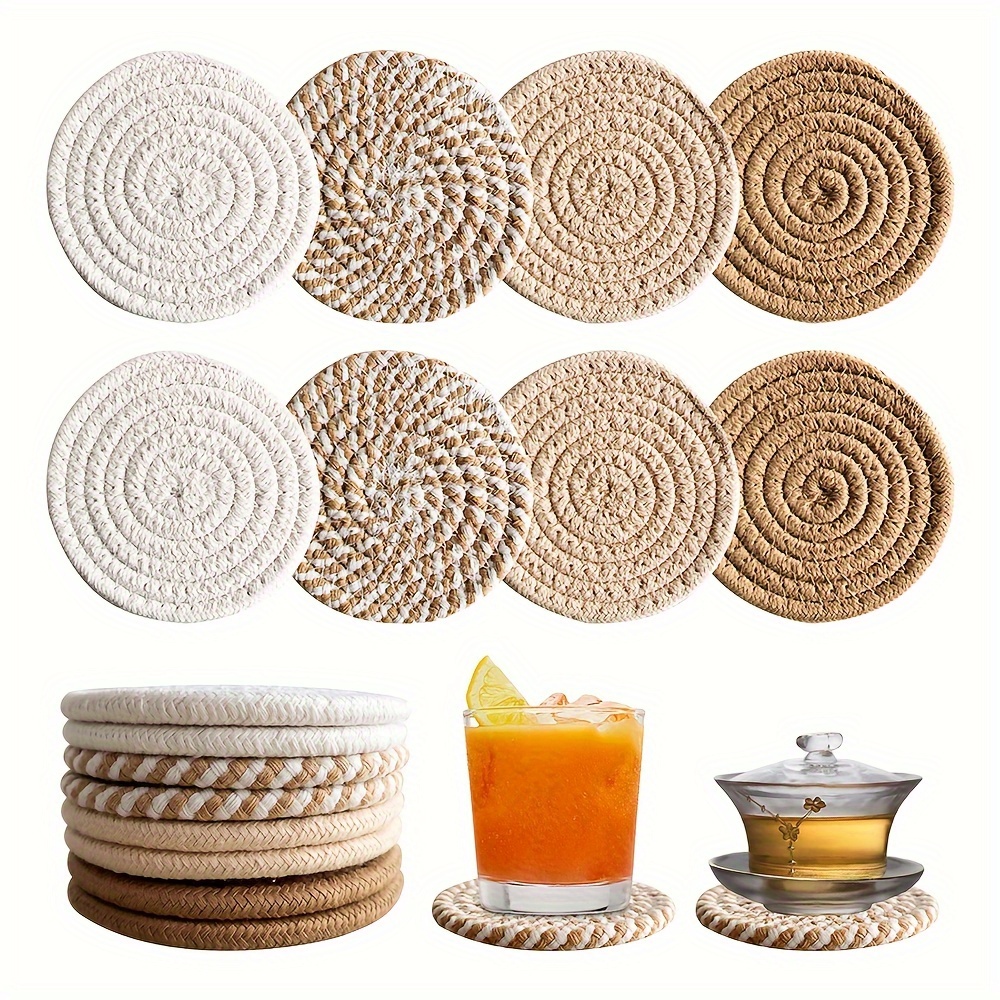 

8-piece Set Absorbent Drink Coasters, Minimalist Cotton Fabric Coasters With Non-woven Lining For Coffee Table Home Decor Bar Housewarming Gift - Brown Series