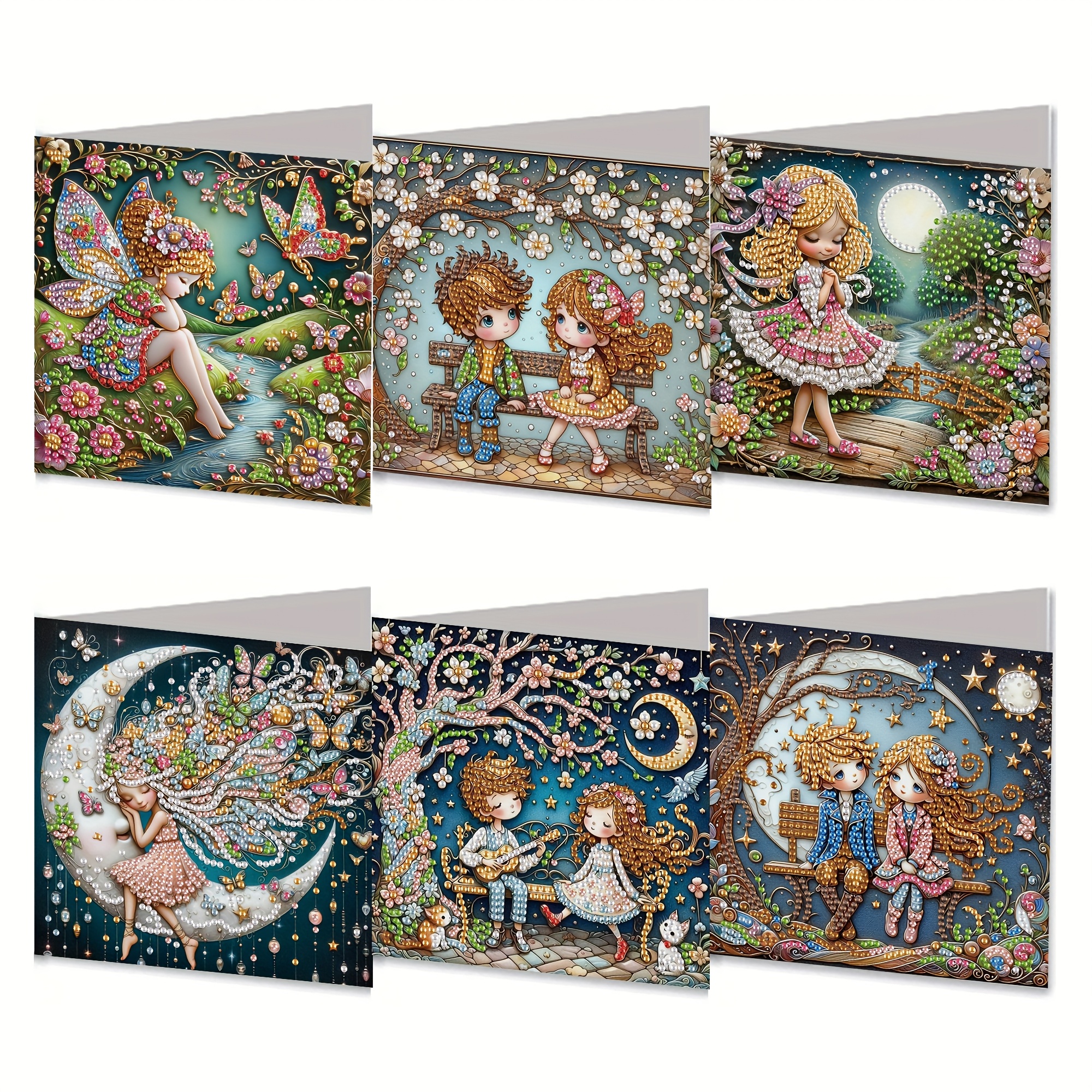 TEMU A Set Of 6 Valentine's Day Themed Diamond Painting Greeting Cards, Diy 5d Unique Rhinestone Art Embellishment Cards, Mosaic Handmade Creative