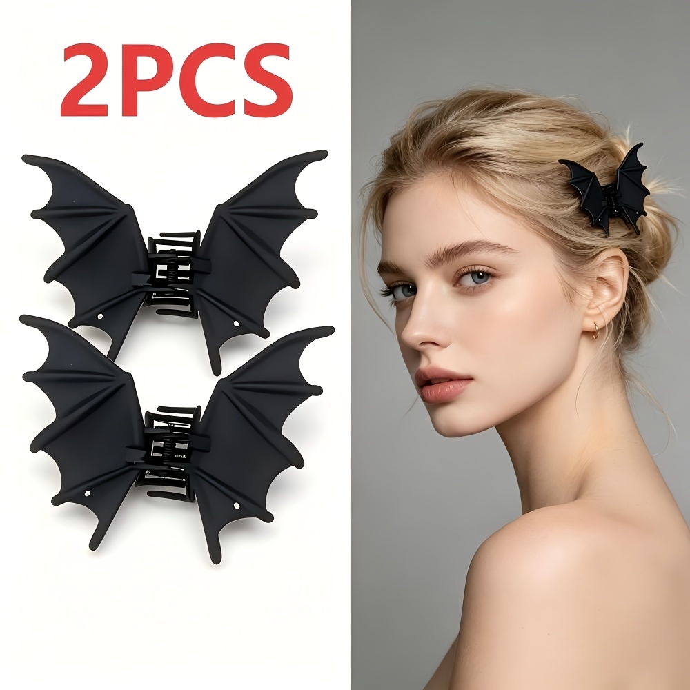 TEMU Lot de 2 pinces à cheveux d'aile de chauve-souris à texture noire mate, style gothique Dark Academia, grandes pinces antidérapantes pour femme,