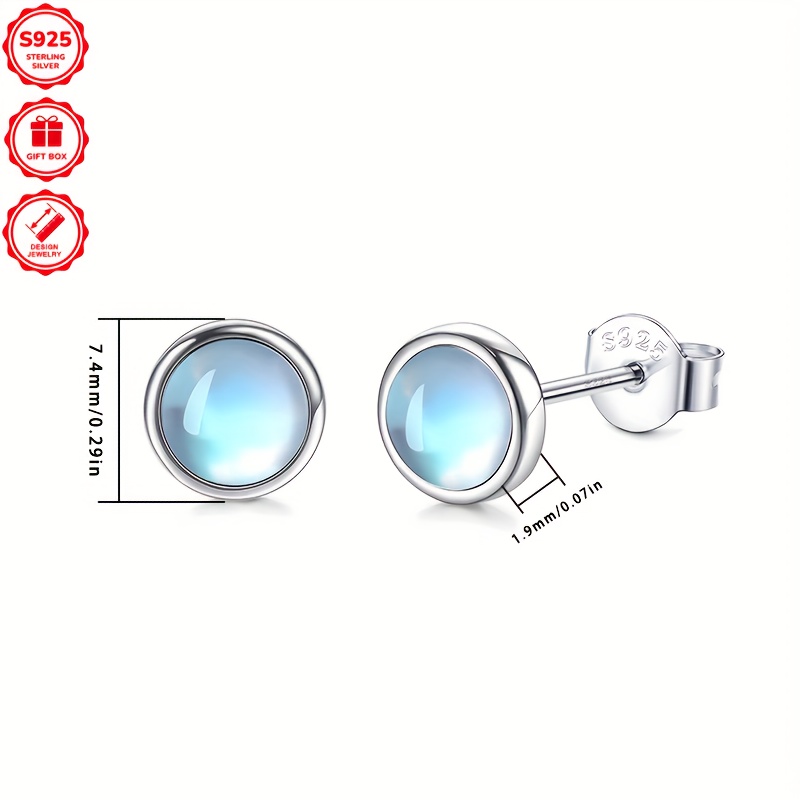 925 Sterling Silver Moonstone Stud Earrings