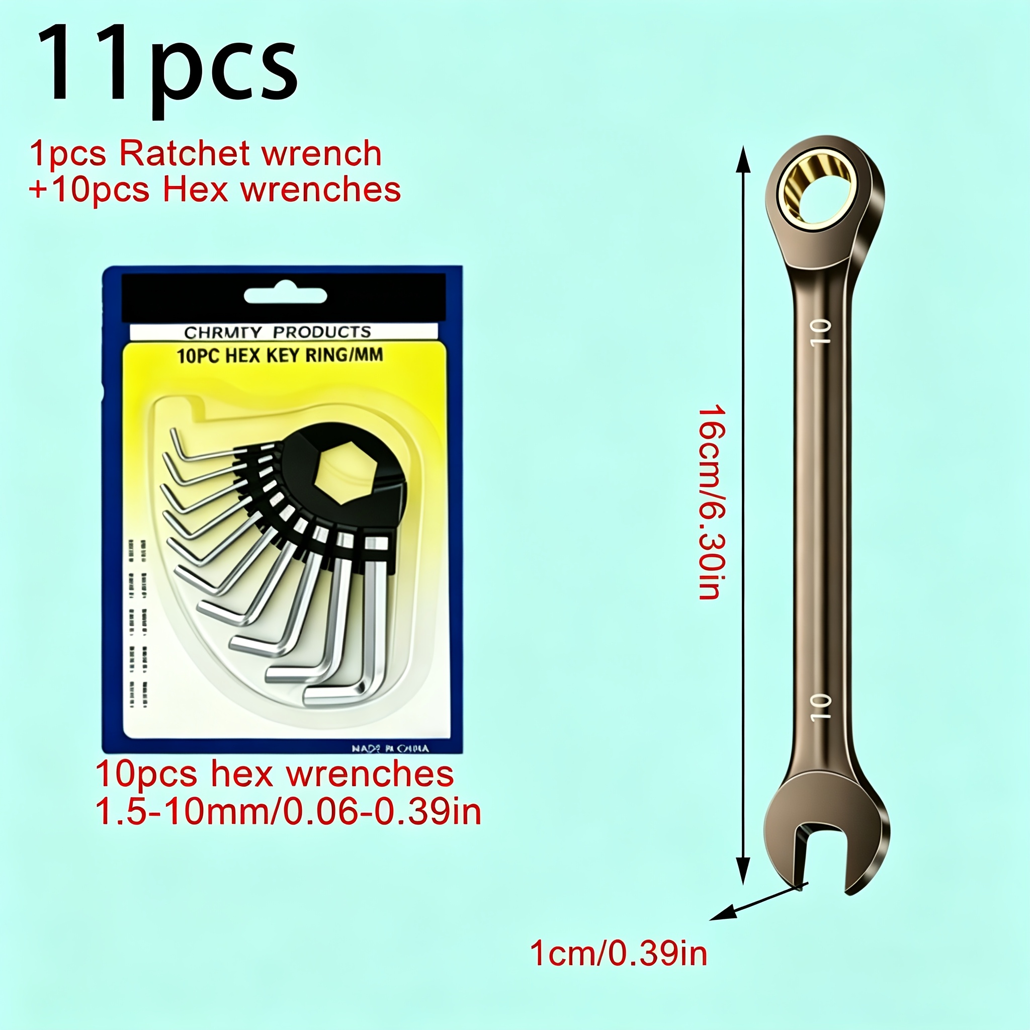 11pcs Wrench Set, Black Nickel Ratchet Wrench, 72-tooth Precision Gear Is More Practical-open and Closed End Design, Chrome Vanadium Steel Durable Material, Ergonomic Grip. Suitable for Car, Bicycle and Home Maintenance (including 1 Black Nickel
