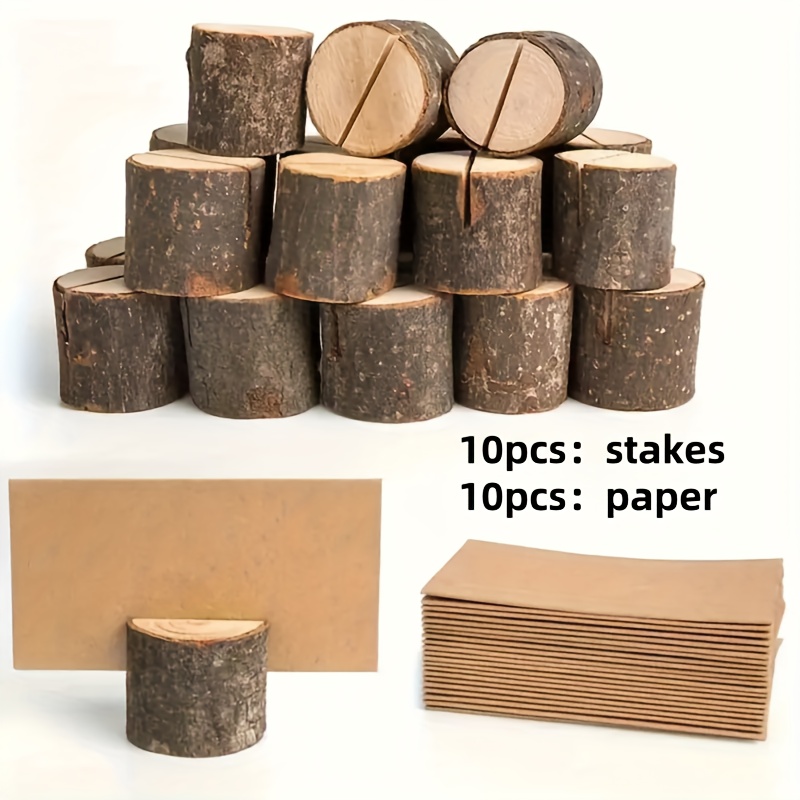 TEMU 20pcs (10pcs Wooden Stakes And 10pcs Cards)wooden Stake Card And Photo Holder Set, Desktop Decoration, Suitable For Home And Office, Parties,