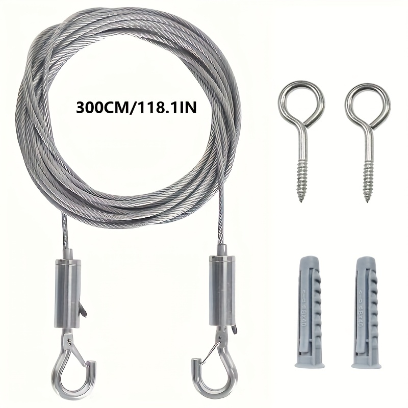 TEMU 1-delige set, stalen staalkabelset met verstelbare lengte (1M/2M//5M/10M), 2mm dikke PVC-gecoate stalen staalkabel, gordijnroede-accessoireset,