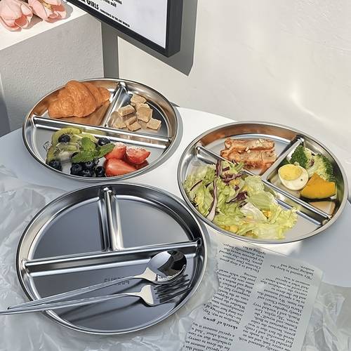 3pcs stainless steel plate three compartment plate dinner plate