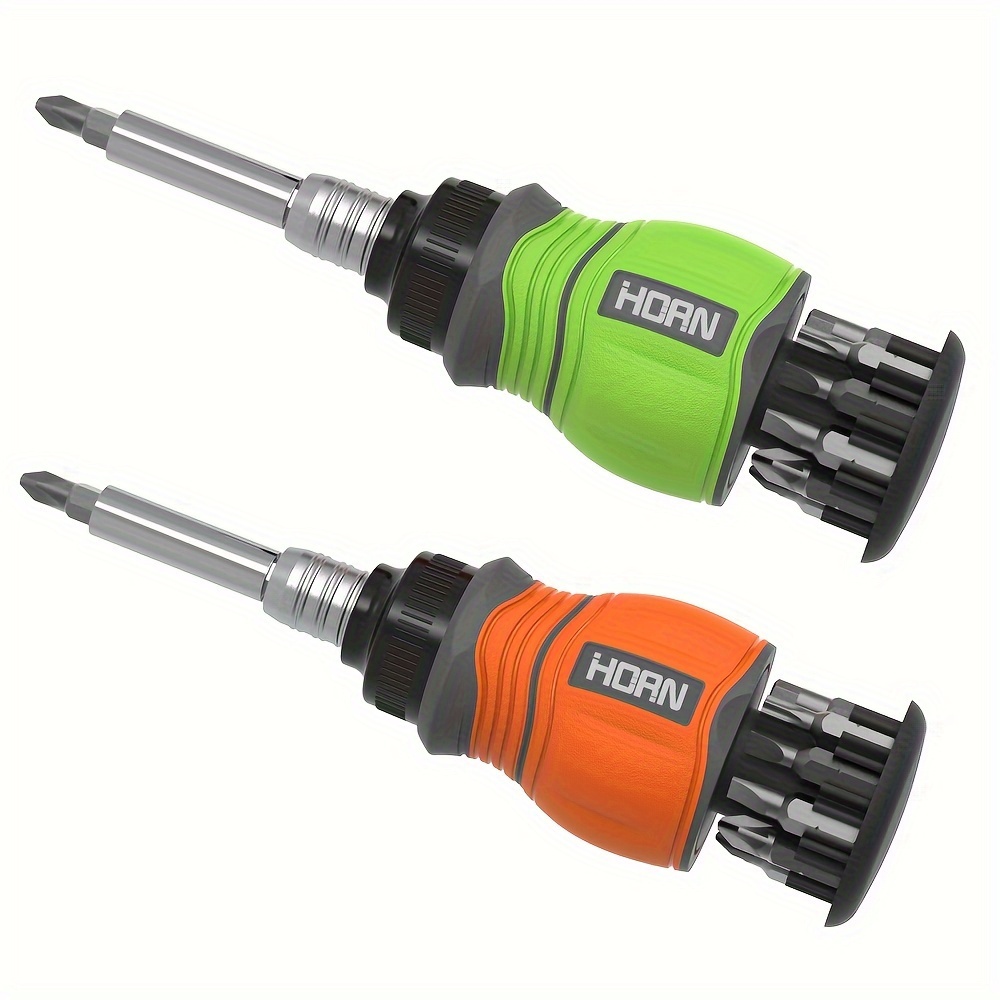 horn 11 in 1 multi function magnetic screwdriver set chrome vanadium steel rust resistant retractable with non   flat phillips hex head styles for home office indoor use orange green Product details 6