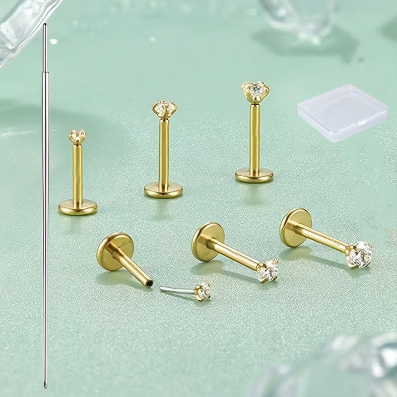 TEMU 2d Flat, 7pcs Hypoallergenic 316l Stainless Steel Flat Back Piercing Earrings Suitable For - Tragus, Cartilage, Lip/push-in Medusa Piercing