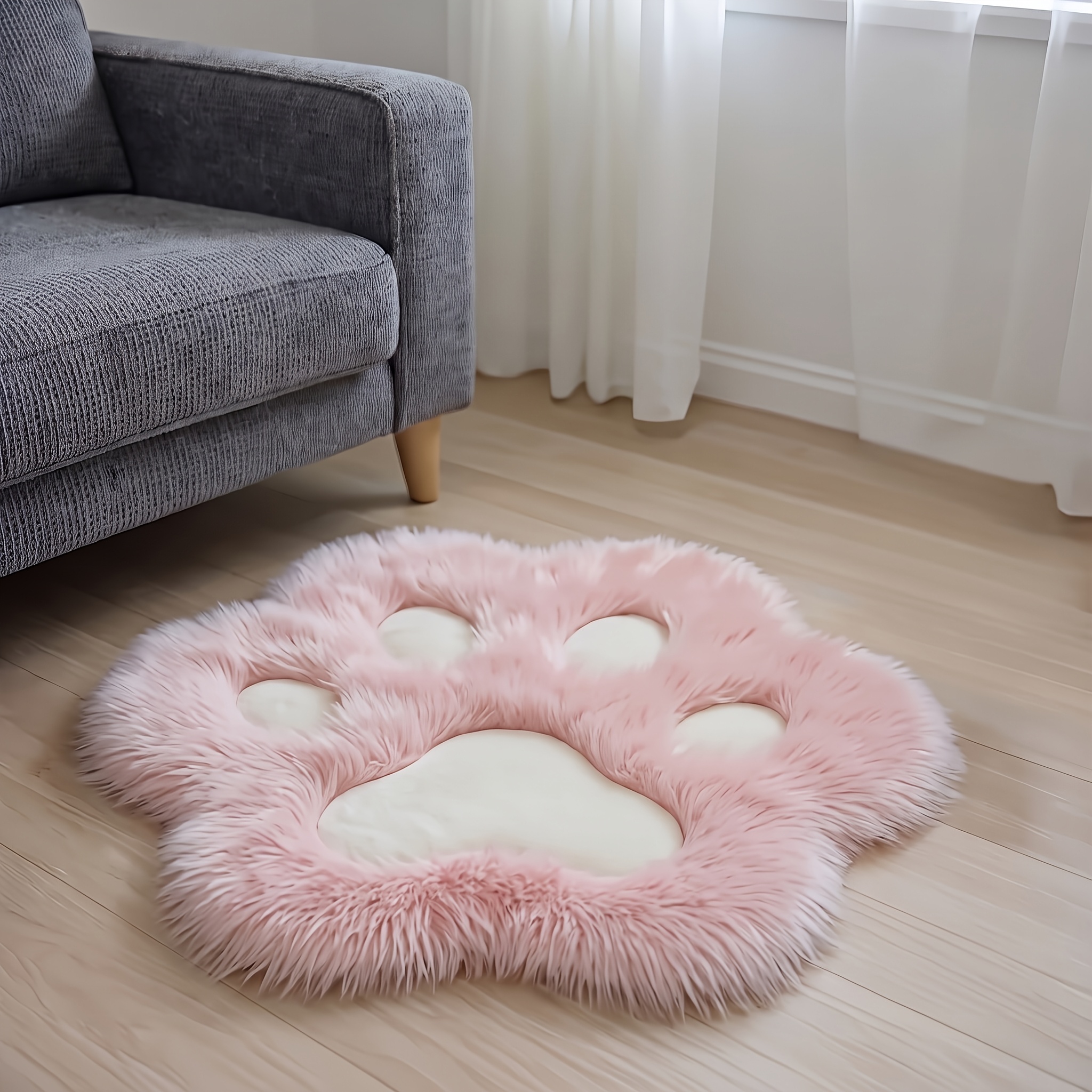 TEMU 1pc Cute Cat Paw Design Rug, Soft Long Plush Decorative Carpet For Living Room Bedroom Home Decor, Valentine's Decoration