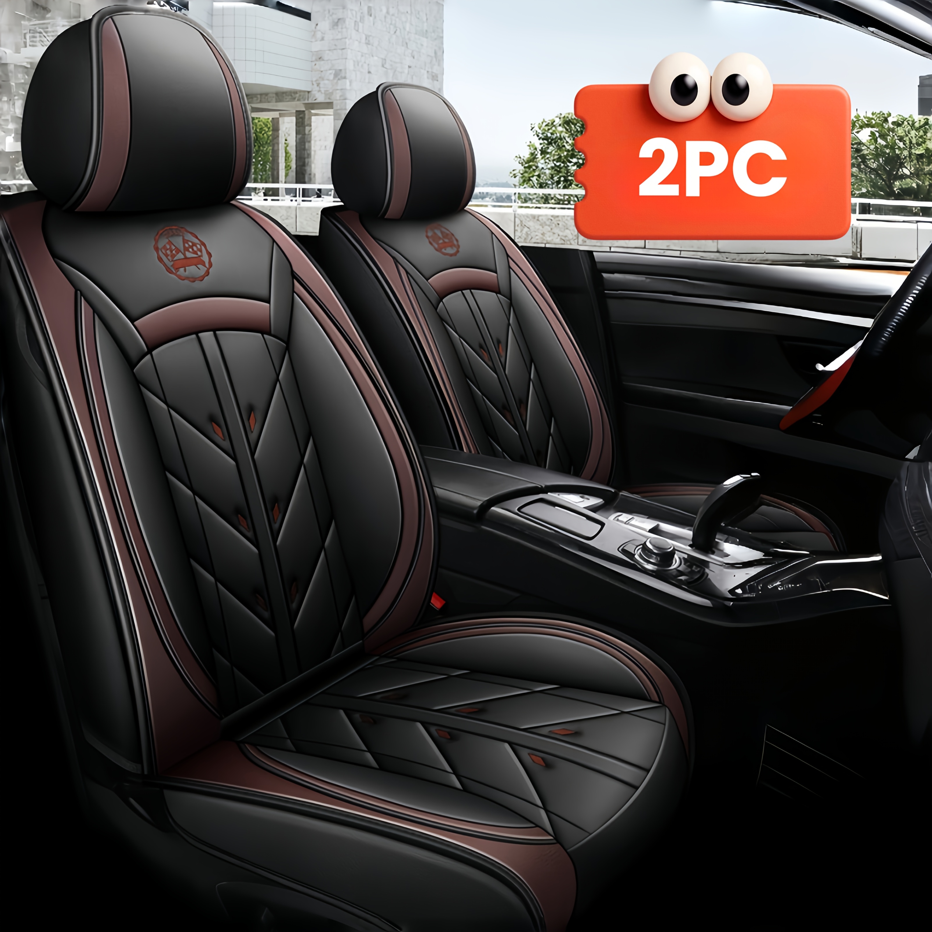 Set of 2 Luxury Faux Leather Car Seat Covers, Non-Slip Design