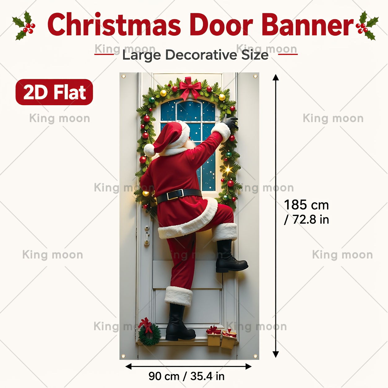 Image of 2d Flat, Santa Claus Christmas Porch Banner - 35.4" X 72.8" Durable Polyester Door Frame Decoration, Vibrant & Fade-resistant Outdoor Holiday Decor, Christmas Decor