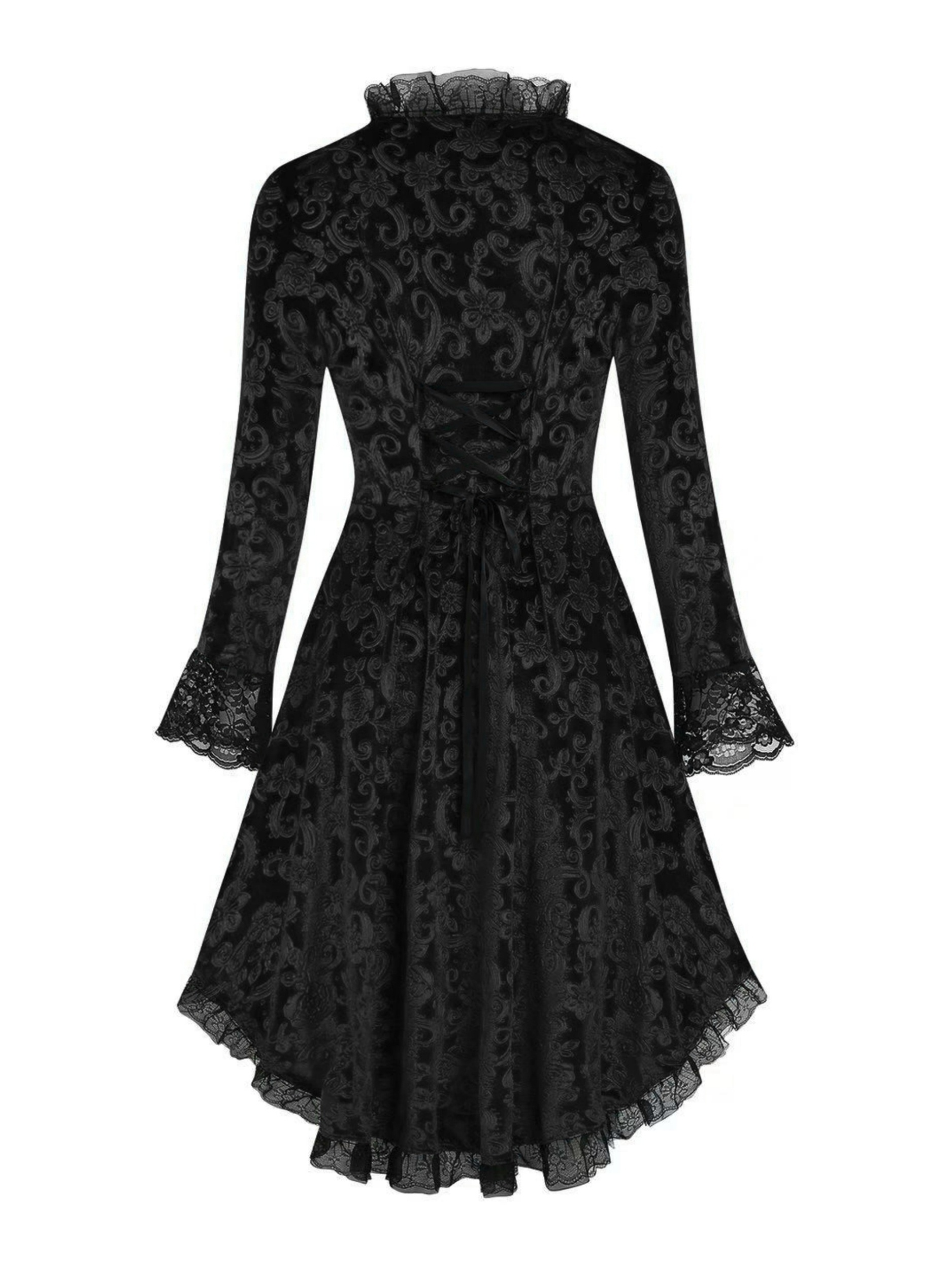 gothic-stil koreanisches samt-kleid mit geprägter spitzenborte  