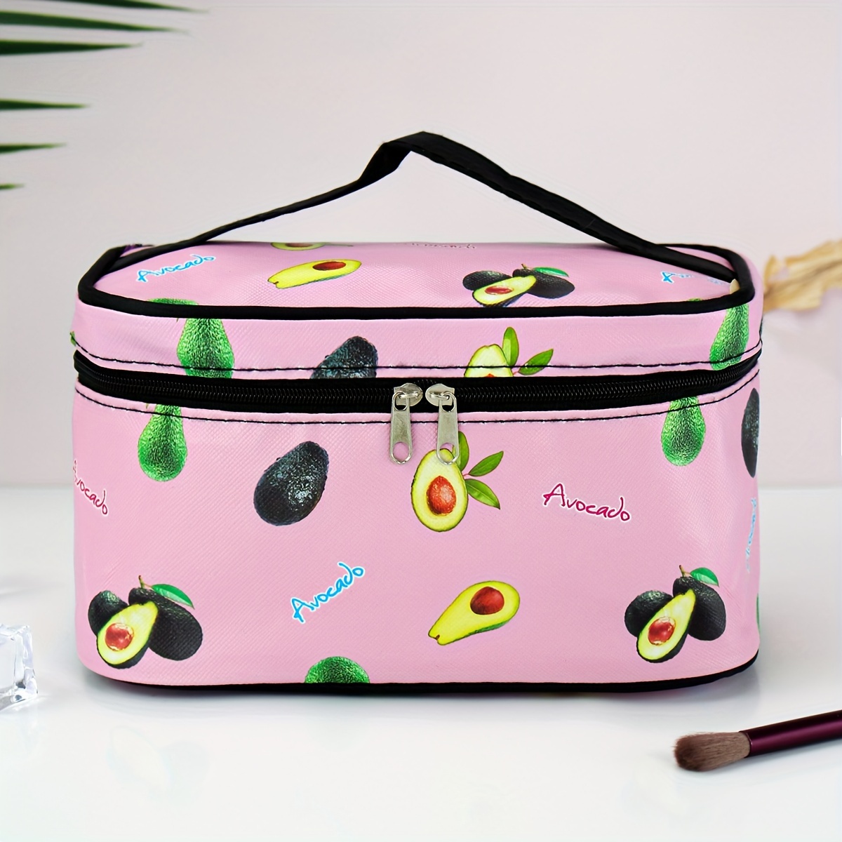

Avocado Print Makeup Bag, Cosmetic Organizer, Storage Pouch For Daily Use, Portable With Zip Closure